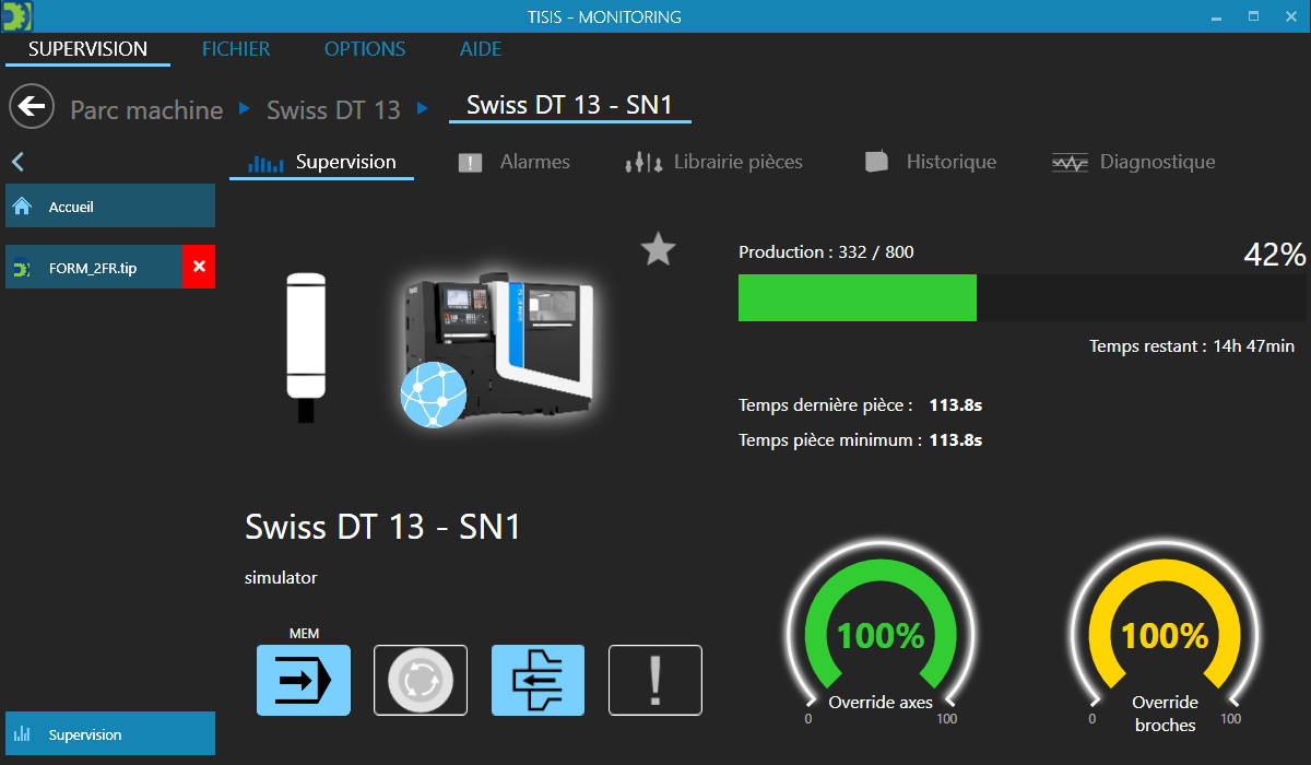 Interface TISIS pour la supervision.