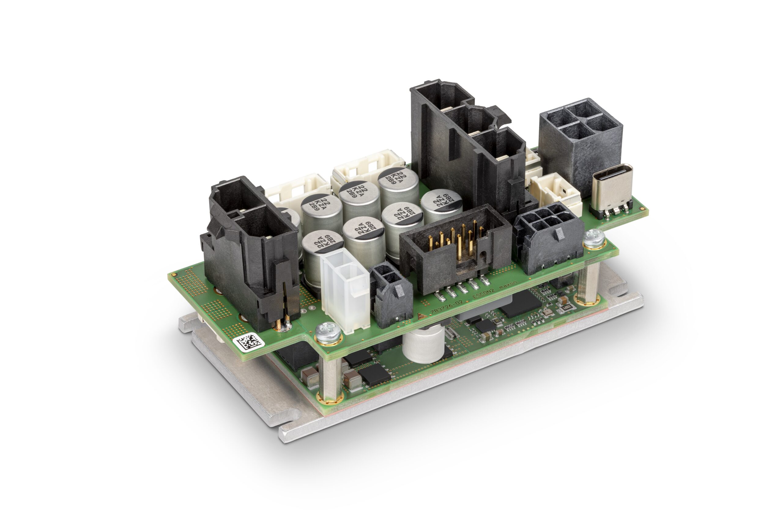 À gauche, l’IDX 56 avec le réducteur GB12 de Parvalux. À droite, le servo-contrôleur avec le nouveau module ESCON2 Compact 60/30.