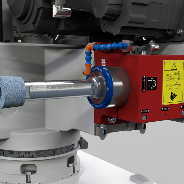 Tête de rectification d'une machine à rectifier cylindrique universelle favoritCNC avec broche de rectification intérieure.